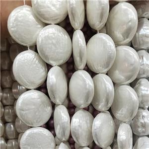 Baroque Style Cream White Pearlized Shell Coin Beads, approx 25mm