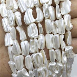 White Pearlized Shell Beads Freeform, approx 6-16mm