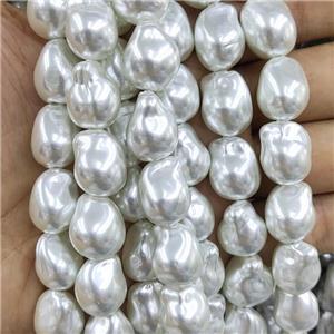 Baroque Style White Pearlized Shell Beads Freeform, approx 12-16mm