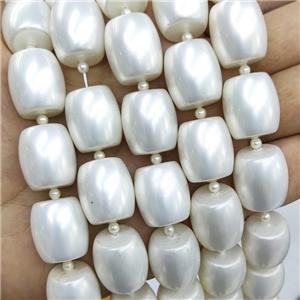 White Pearlized Shell Beads Barrel, approx 16mm