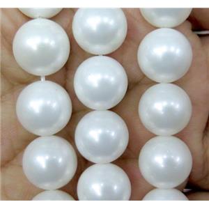 White Pearlized Shell Beads Smooth Round, approx 10mm dia