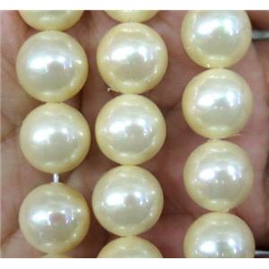 yellow Pearlized Shell Beads, round, approx 14mm dia