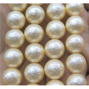 Pearlized Shell Bead, matte round, gold plated, approx 8mm dia