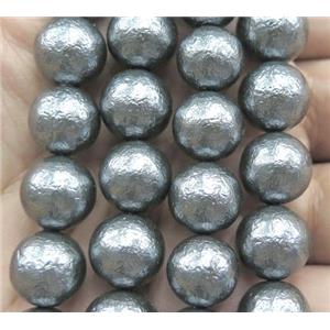 Pearlized Shell Bead, matte round, deep grey, approx 8mm dia