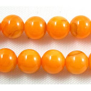 freshwater shell beads, round, dyed, orange, 6mm dia,62bead per st