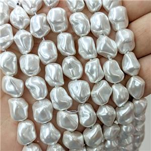 White Pearlized Shell Beads Freeform, approx 9-12mm