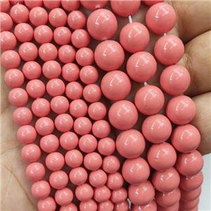 Pink Pearlized Shell Beads Smooth Round, approx 10mm dia