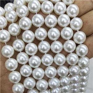 White Pearlized Shell Beads Smooth Round, approx 12mm dia