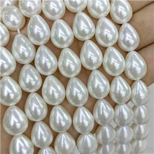 White Pearlized Shell Teardrop Beads Dye, approx 12-15mm