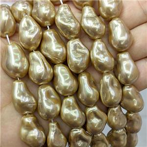 Baroque Style Pearlized Shell Beads Freeform Khaki Dye, approx 15-22mm