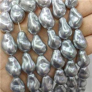 Baroque Style Pearlized Shell Beads Freeform Gray Silver Dye AB-Color Electroplated, approx 15-22mm