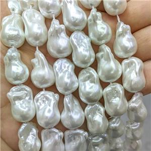 Baroque Style Pearlized Shell Beads Freeform White, approx 15-22mm