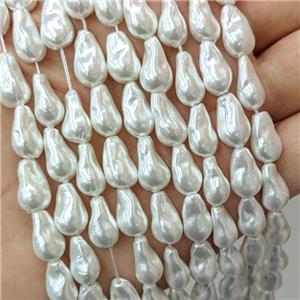 Baroque Style White Pearlized Shell Beads Teardrop, approx 8-13mm