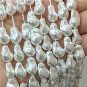 Baroque Style Pearlized Shell Teardrop Beads White, approx 10-16mm