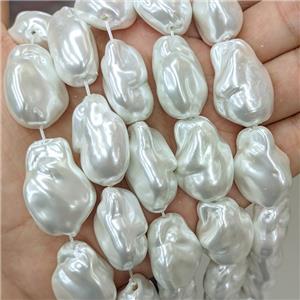 Baroque Style White Pearlized Shell Beads Freeform, approx 20-28mm