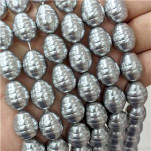 Baroque Style Pearlized Shell Barrel Beads Screw Graysilver Dye, approx 13-16mm