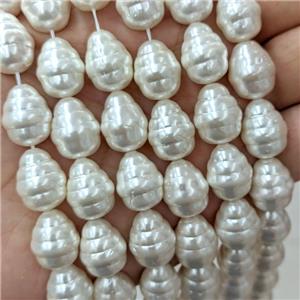 Baroque Style Pearlized Shell Barrel Beads Screw White, approx 13-16mm