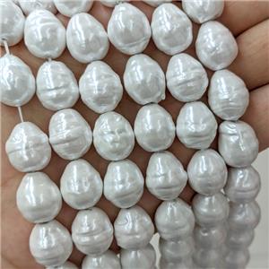 Baroque Style White Pearlized Shell Barrel Beads Screw, approx 12-15mm