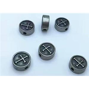 stainless steel cross beads, Antique silver, approx 10-12mm
