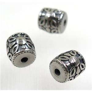 stainless steel barrel beads, Antique silver, approx 10-12mm