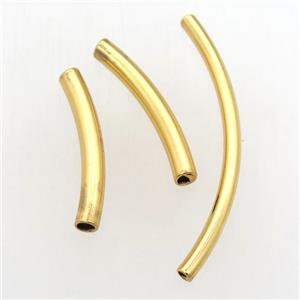 stainless steel bend tube beads, gold plated, approx 3x50mm
