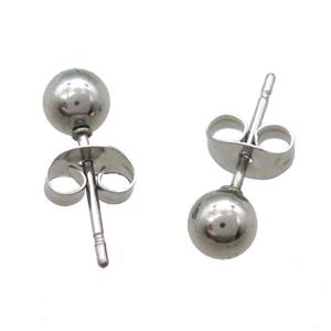 stainless steel Studs Earrings, ball, platinum plated, approx 4mm dia