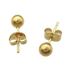 stainless steel Stud Earrings, ball, gold plated, approx 8mm dia