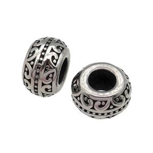 Stainless Steel rondelle Beads, large hole, antique silver, approx 8-12mm, 5mm hole