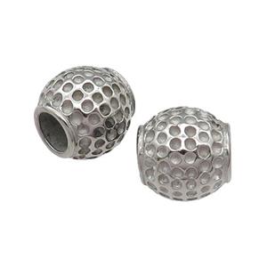 Stainless Steel barrel Beads, silver plated, approx 10mm, 5mm hole