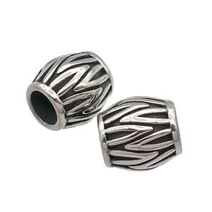 Stainless Steel barrel Beads, large hole, antique silver, approx 10-11mm, 6mm hole