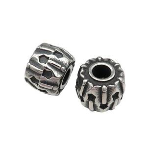 Stainless Steel barrel Beads, large hole, antique silver, approx 9-12mm, 4mm hole