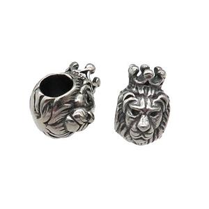 Stainless Steel Lion Beads, large hole, antique silver, approx 8-13mm, 4mm hole