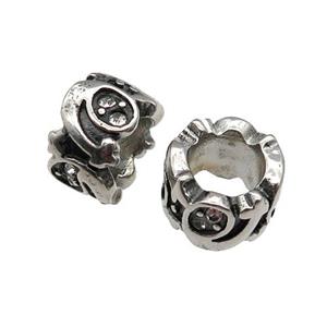 Stainless Steel tube Beads pave rhinestone, large hole, antique silver, approx 11mm, 6mm hole