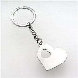 raw Stainless Steel keychain pendant heart, approx 30-32mm, 30mm dia