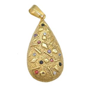 Stainless Steel Teardrop Pendant Micro Pave Rhinestone Gold Plated, approx 22-42mm