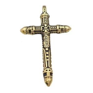 Stainless Steel cross pendant antique gold, approx 37-55mm