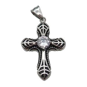 Stainless Steel Cross Pendant Antique Silver, approx 27-37mm