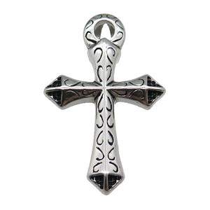 Stainless Steel Cross Charm Pendant Antique Silver, approx 37-57mm, 5mm hole
