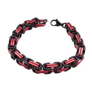 Stainless Steel Bracelet Black Plated Red, approx 8mm, 21cm length