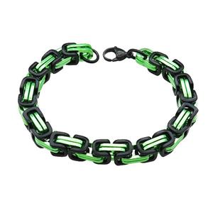 Stainless Steel Bracelet Black Plated Green, approx 8mm, 21cm length