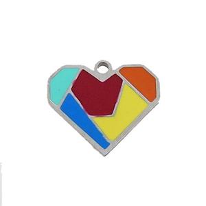 Raw Stainless Steel Heart Charm Pendant Multicolor Enamel, approx 13-15mm
