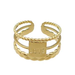 Stainless Steel Ring Gold Plated Love, approx 8-10mm, 18mm dia