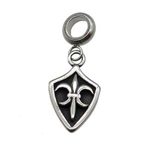 Stainless Steel Shield Pendant Antique Silver, approx 13-18mm, 9mm, 5mm hole