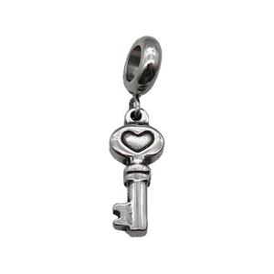 Stainless Steel Key Pendant Antique Silver, approx 8-17mm, 9mm, 5mm hole
