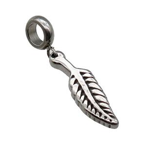 Stainless Steel Leaf Pendant Antique Silver, approx 7-25mm, 9mm, 5mm hole
