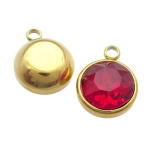 Stainless Steel Button Pendant Pave Red Crystal Gold Plated, approx 12mm