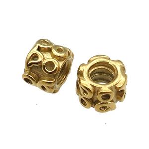 Stainless Steel Tube Spacer Beads Large Hole Gold Plated, approx 9mm, 4mm hole