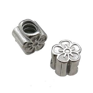 Raw Stainless Steel Flower European Beads Large Hole, approx 10mm, 4mm hole