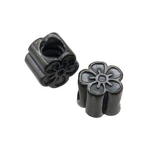 Stainless Steel Flower Beads Large Hole Black Plated, approx 10mm, 4mm hole