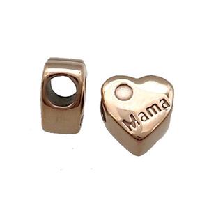 Stainless Steel Heart Beads Mama Large Hole Rose Gold, approx 11.5mm, 5mm hole